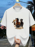 Men's T-Shirt Galloping Through Dusty Sunrise Plains With Majestic Three Horses