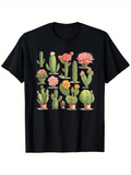 Men's T-Shirt Blooming Pots With Vibrant Pink Orange Flowers And Succulent Green Cactus