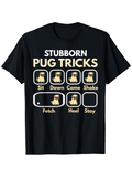 Men's T-Shirt Stubborn Pug Tricks Playful Icons In Light Cream With Cute Sitting Pug Dog