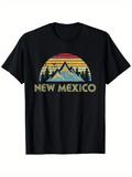 Men's T-Shirt New Mexico Retro Sunset With Silhouetted Pine Trees And Majestic Mountain