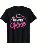 Men's T-Shirt Hospice Nurse With Pink Stethoscope Graphic And Flowing Cursive Lettering