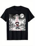 Men's T-Shirt Starry Desert Night With UFO Hearts Beaming Down On Bandana Dog