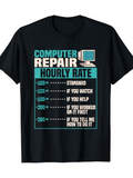 Men's T-Shirt Computer Repair Humor Hourly Rate Guide With Small Retro Desktop Computer