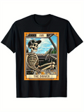 Men's T-Shirt The Driver Skeleton Wearing Cap In Vintage Style Car Interior