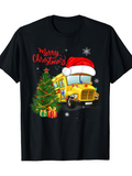 Men's T-Shirt Merry Christmas Holiday Tree With Festive Lights School Bus