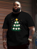 Men's T-Shirt Christmas Tree With Twinkling Lights Smiling Tooth Pattern Star Adorned Top