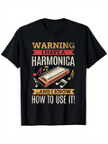 Men's T-Shirt Warning I Have A Harmonica Surrounded By Musical Notes And Classic Instrument Design Harmonica