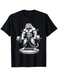 Men's T-Shirt Muscular Strong Animal Tiger Lifting Heavy Barbell Weights