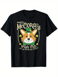Men's T-Shirt Funny Irish Pub Clover With Green Hat And Cartoon Corgi Dog