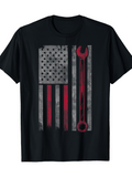 Men's T-Shirt Grunge Tool Style Stripes In Faded Colors With Distressed Wrench Flag