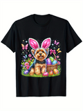 Men's T-Shirt Spring Garden With Easter Eggs Basket Beside Cute Bunny Eared Dog