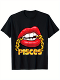 Men's T-Shirt Pisces Bold Gold Chain With Glossy Red Lip Art