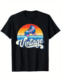Men's T-Shirt Vintage Retro Striped Sunset With Colorful Roller Skate