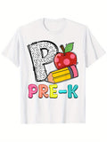 Men's T-Shirt PRE K Polka Dots With Apple And Bright Colorful Pencil