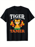 Men's T-Shirt Tiger Tamer With Circus Flames And Playful Cartoon Tiger