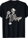 Men's T-Shirt Vintage Racing Skeleton Wearing Cap And Holding Steering Wheel