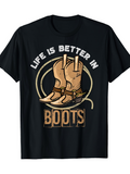 Men's T-Shirt Life Is Better In Vintage Horseshoe Circle With Country Western Boots