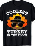 Men's T-Shirt Coolest Turkey In The Flock With Sunglasses And Pilgrim Hat Cartoon Turkey