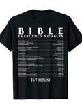 Men's T-Shirt Bible Emergency Numbers With White Hotline Text On Classic Shirt