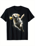 Men's T-Shirt Energetic Playful Dog Leaping With Splashing Water And Bright Yellow Ball Dog