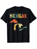 Men's T-Shirt Michigan Colorful Abstract State Map Featuring Bold Letters Michigan