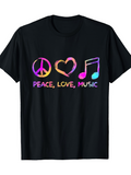 Men's T-Shirt Peace Love Music With Rainbow Gradient Symbols And Colorful Letters T Shirt