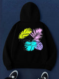 Women's Hoodie Colorful Neon Overlay Tropical Leaf Motifs On Hoodie