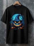 Men's T-Shirt Glowing Blue Hat With Fiery Eyes Surrounded By Pumpkins Pumpkin