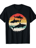 Men's T-Shirt Colorful Striped Vintage Retro Sunset With Three Swimming Shark