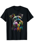 Men's T-Shirt Colorful Paint Splashes Dripping On Artistic Schnauzer Dog