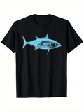 Men's T-Shirt Electric Blue Line Art Illustration With Detailed Fins And Scales Fish