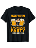 Men's T-Shirt Caution Bachelor Party In Progress With Beer Mugs And Party Girl