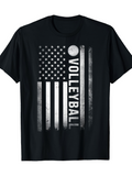 Men's T-Shirt Distressed Monochrome Flag With Vertical Text And Volleyball