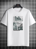 Men's T-Shirt London Dream Collage With City Buildings Under Vintage Clouds Clock Tower
