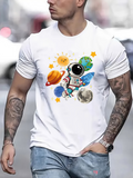 Men's T-Shirt Colorful Galaxies With Whimsical Planets Floating Around Cartoon Astronaut