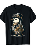 Men's T-Shirt Steampunk Gears And Metallic Clockwork With Penguin
