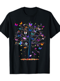 Men's T-Shirt Vibrant Rainbow Butterflies Resting Among Colorful Leaves On Majestic Tree