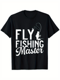 Men's T-Shirt Fly Fishing Master With Silhouette Figure And Curving Fishing Line Angler On Water