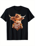 Men's T-Shirt Adorable Brown Highland Calf With Leopard Patterned Bow And Scarf Calf