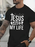 Men's T-Shirt Jesus Saved My Life With Heartbeat And Cross Motif