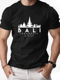Men's T-Shirt Bali Indonesia Scenic Landmarks Silhouetted In White On Central T Shirt