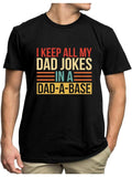 Men's T-Shirt I Keep All My Dad Jokes In A Dadabase Bold Colored Stripes On Black Shirt