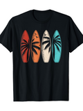Men's T-Shirt Vintage Colored Palm Trees With Sunset Surfboard Pattern