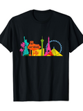 Men's T-Shirt Las Vegas Neon Skyline Featuring Casinos And Iconic Monuments Night Scene