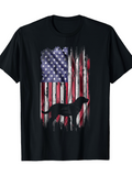 Men's T-Shirt Brush Stroke Style American Flag Silhouette Featuring Loyal Labrador Dog