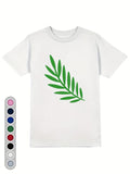 Men's T-Shirt Fresh Green Leaf Branch Resting On White Cotton T Shirt