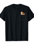 Men's T-Shirt Pocket With Small Bird Perched Calmly On Black Shirt