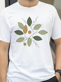 Men's T-Shirt Minimal Line Art With Leaves And Abstract Modern Botanical Plant