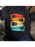 Men's T-Shirt Vintage Sunset Color Stripes Featuring Electric And Acoustic Guitars