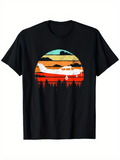 Men's T-Shirt Vintage Sunset With Forest Silhouette And Small Propeller Plane